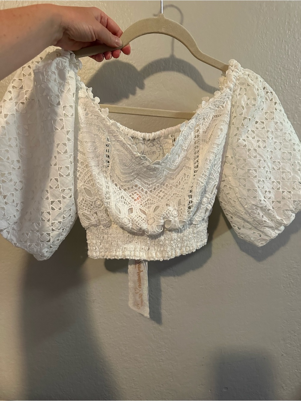 NEW Temptation Positano made in Italy Cotton crop top puff sleeves Sz Small